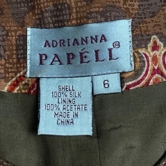 Vintage Adrianna Papell Brown Floral Mandarin Style Blazer Jacket SZ 4 Silk - Picture 8 of 8